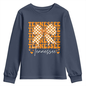 Vintage Tennessee Coquette Bow Youth Sweatshirt Retro TN Orange Checkered Print US State TS10 Navy Print Your Wear