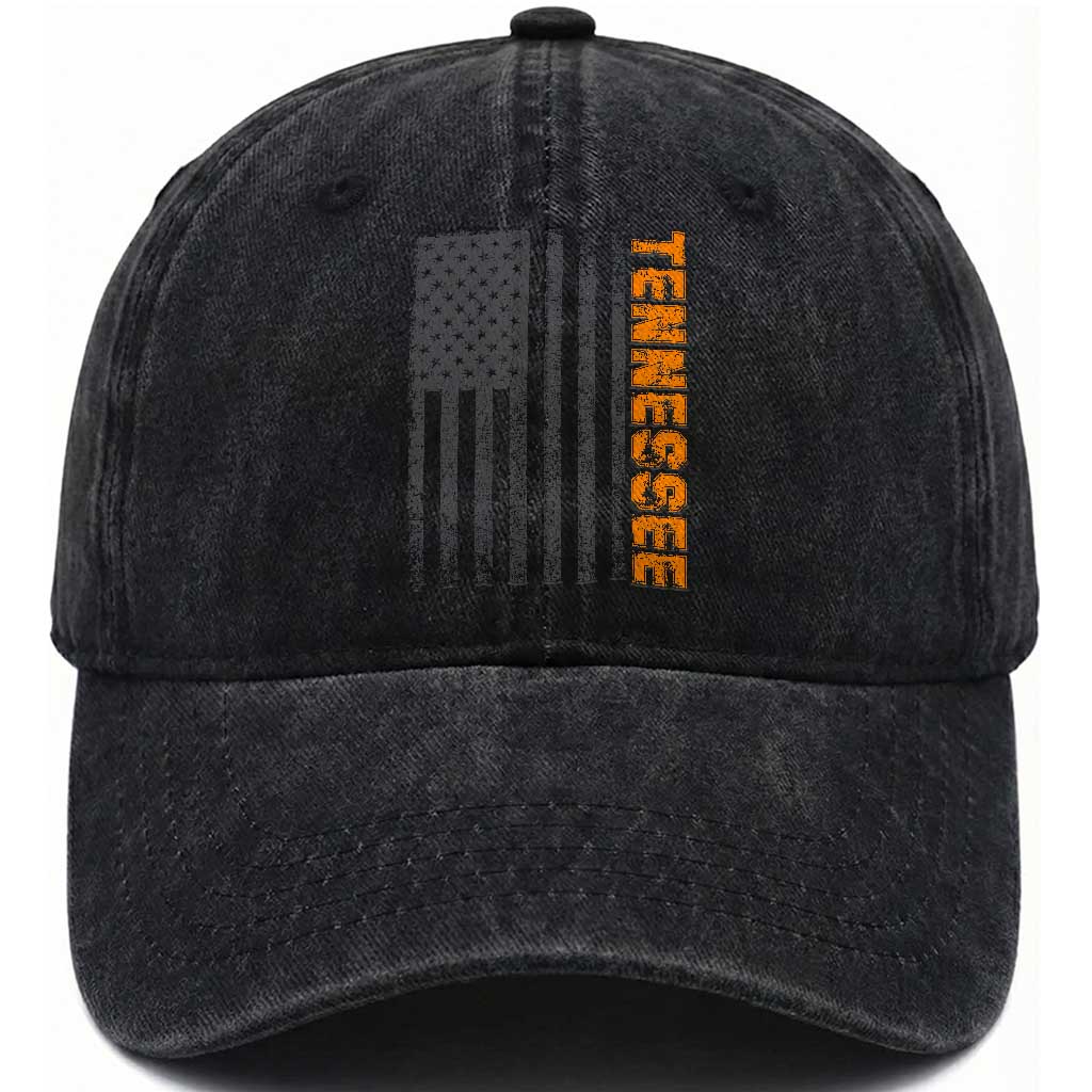Vintage Tennessee Washed Cotton Baseball Cap Retro Orange TN USA Flag Patriotic US State TS10 Print Your Wear