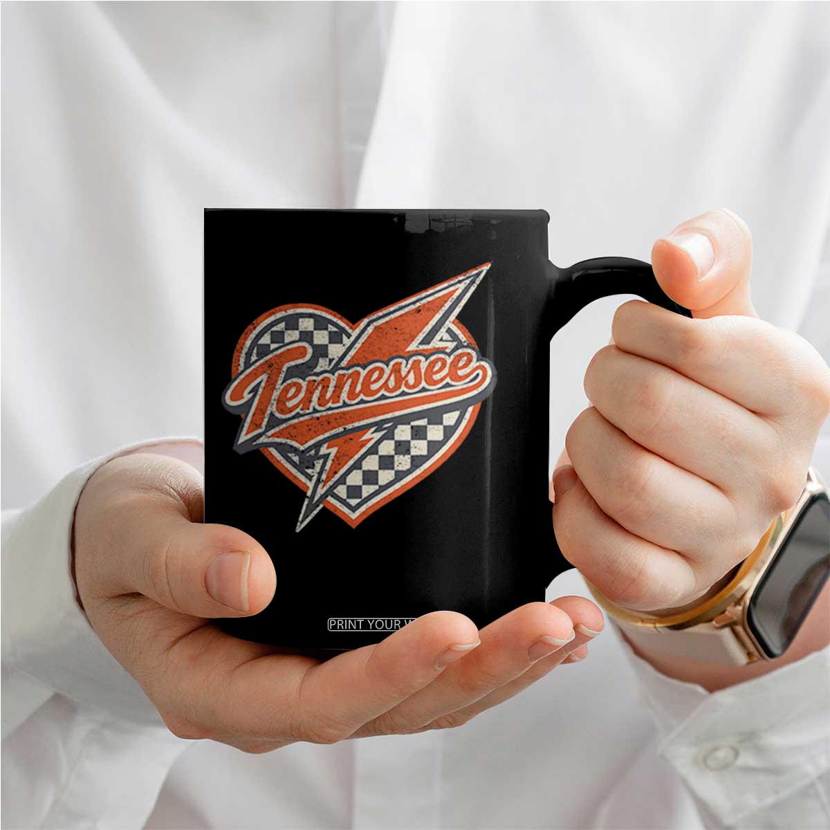 Vintage Tennessee Coffee Mug Checkered Heart Love TN Orange US State TS10 Print Your Wear