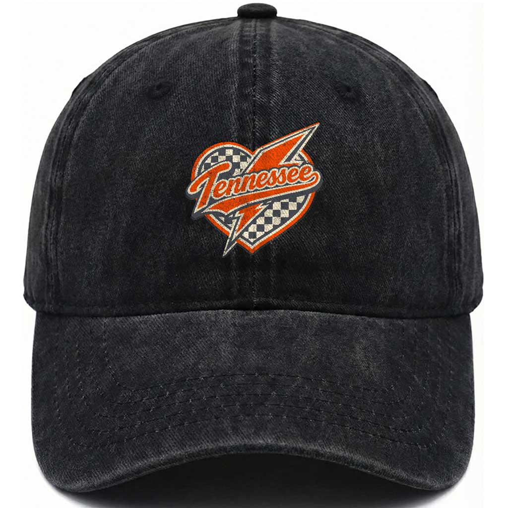 Vintage Tennessee Washed Cotton Baseball Cap Checkered Heart Love TN Orange US State TS10 Print Your Wear