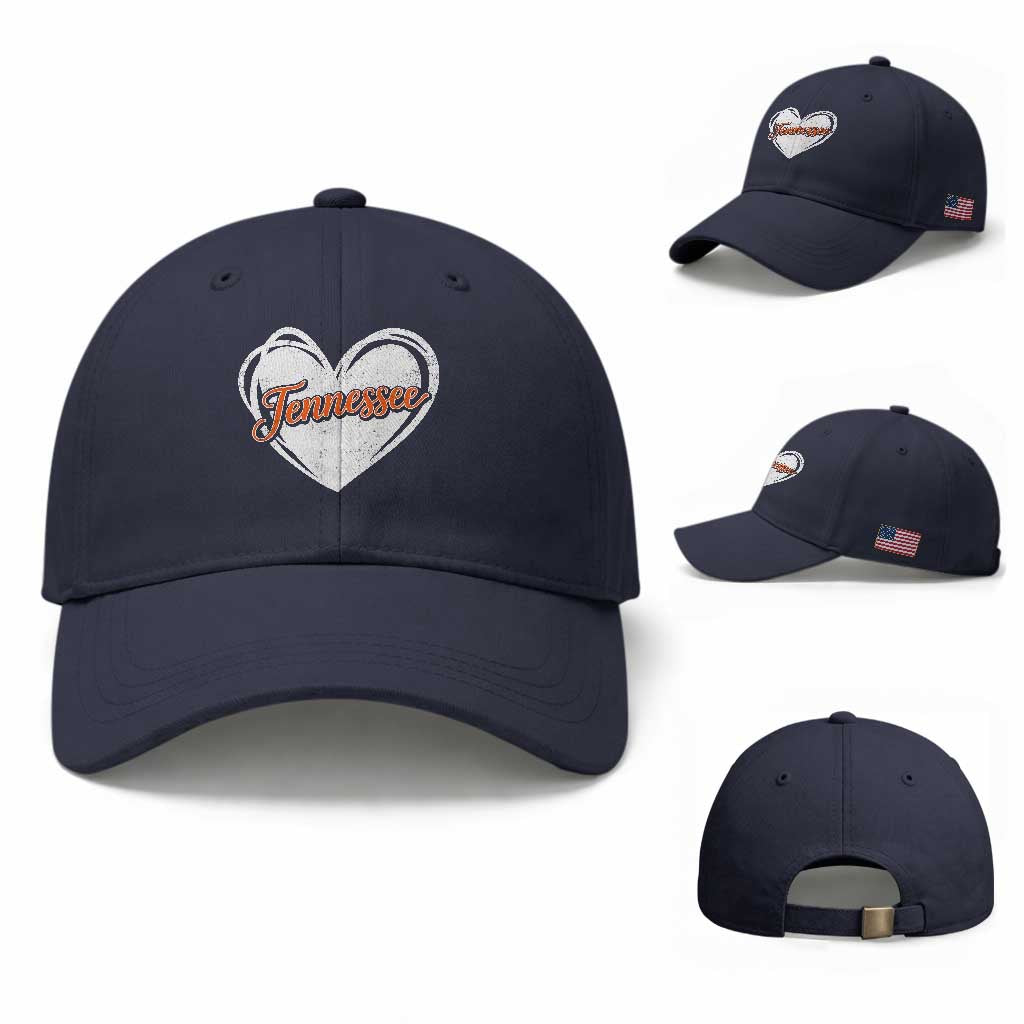 Vintage Tennessee Baseball Cap Heart Graphic TN Orange US State TS10 Baseball Cap Universal Fit Navy Print Your Wear