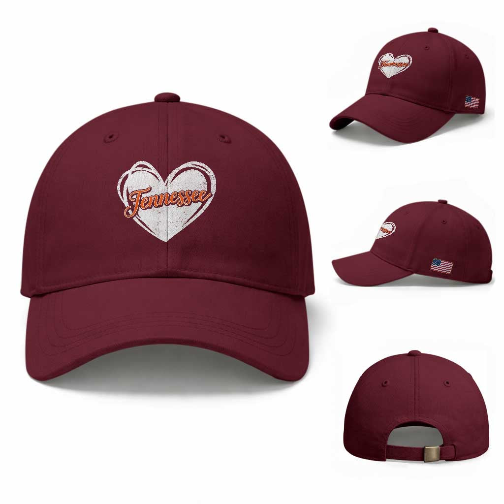 Vintage Tennessee Baseball Cap Heart Graphic TN Orange US State TS10 Baseball Cap Universal Fit Maroon Print Your Wear