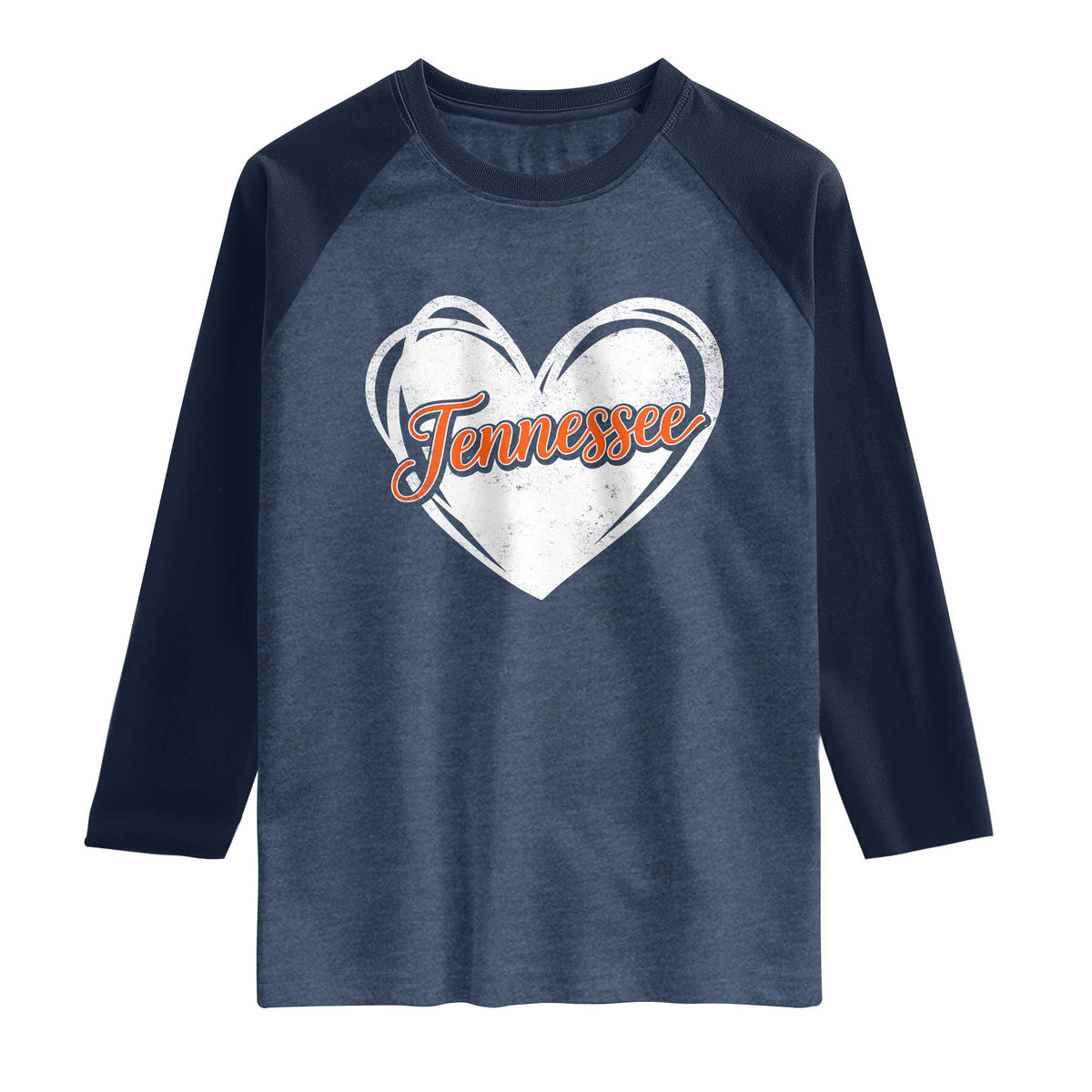 Vintage Tennessee Raglan Shirt Heart Graphic TN Orange US State TS10 Heather Denim Navy Print Your Wear