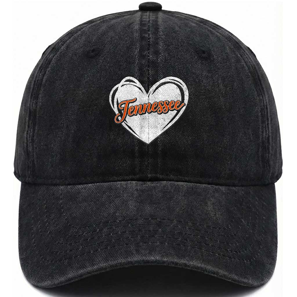 Vintage Tennessee Washed Cotton Baseball Cap Heart Graphic TN Orange US State TS10 Print Your Wear
