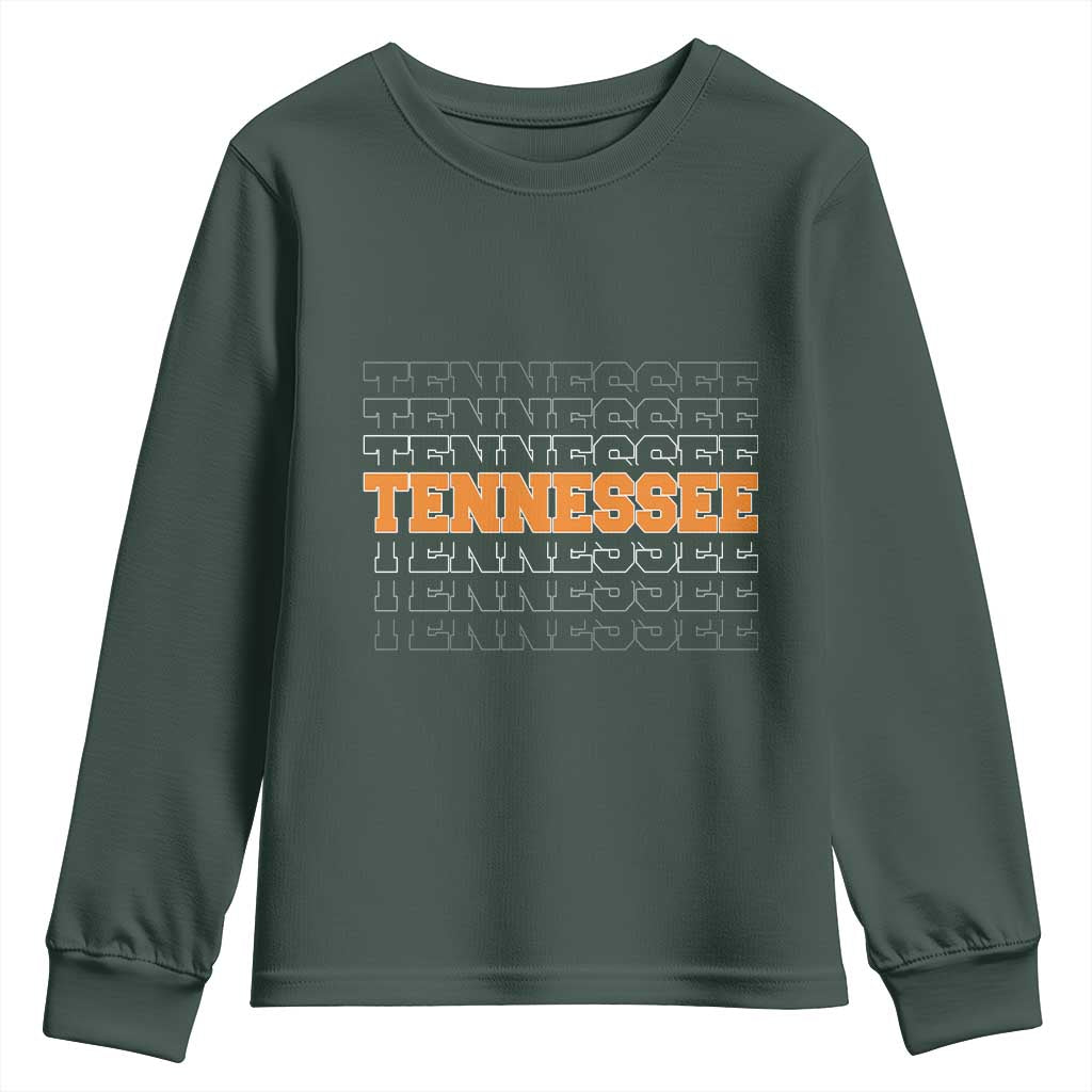 Vintage Tennessee Youth Sweatshirt Throwback Design Classic TN Orange US State TS10 Dark Forest Green Print Your Wear