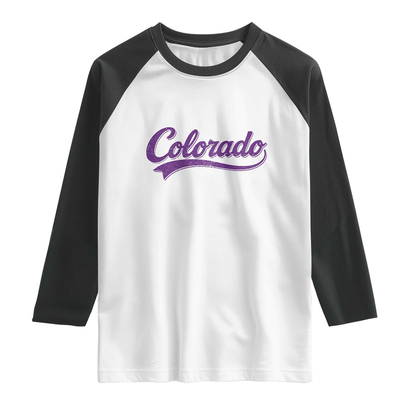 Colorado Purple Script Vintage State Pride Retro Sports Fan Graphic Raglan Shirt TS10 White Black Print Your Wear