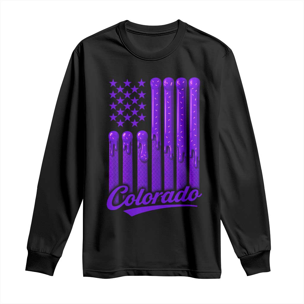 Vintage Colorado Long Sleeve Shirt Purple Dripping Flag Vintage State Pride Sports Fan Patriotic TS10 Black Print Your Wear