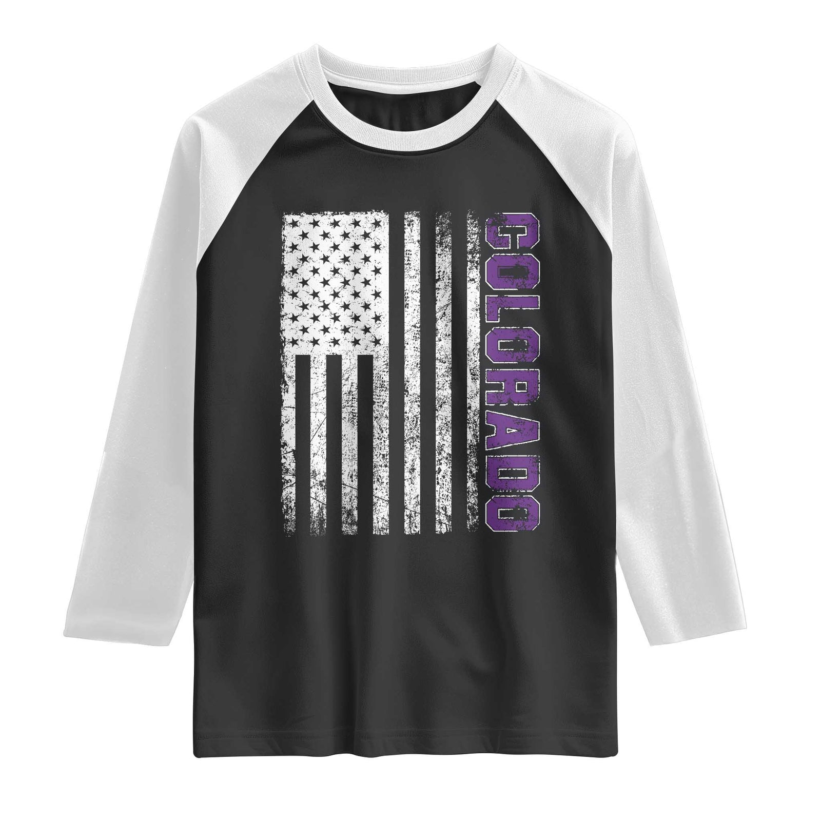 Vintage Colorado Raglan Shirt Retro Vintage Rocky Mountains USA Flag Patriotic US State TS10 Black White Print Your Wear