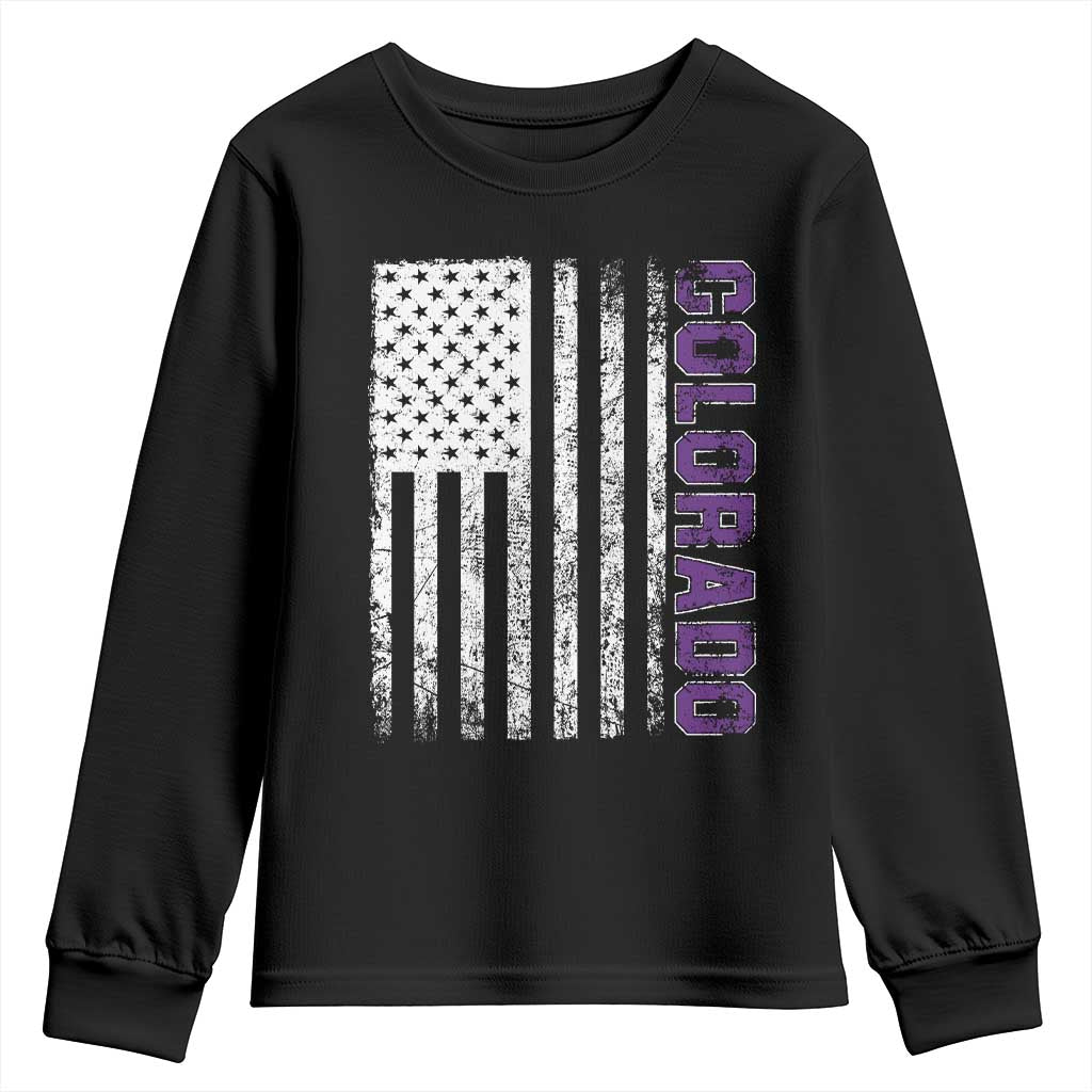 Vintage Colorado Youth Sweatshirt Retro Vintage Rocky Mountains USA Flag Patriotic US State TS10 Black Print Your Wear