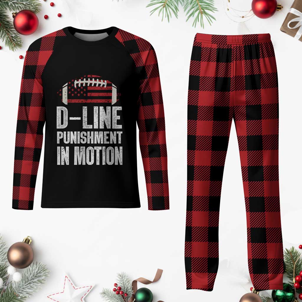Football Defensive Lineman Plaid Pajama Set D Line Punishment In Motion American Flag TS10 Buffalo Plaid Print Your Wear