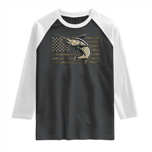 Fishing Camouflage US Flag Raglan Shirt Swordfish Fish Fisherman Camo TS10 Black White Print Your Wear