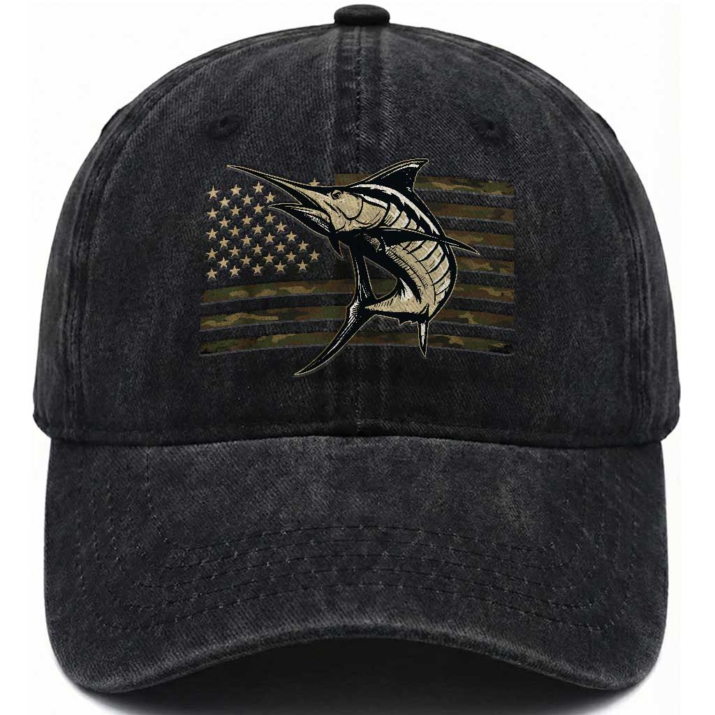 Fishing Camouflage US Flag Washed Cotton Baseball Cap Swordfish Fish Fisherman Camo TS10 Print Your Wear