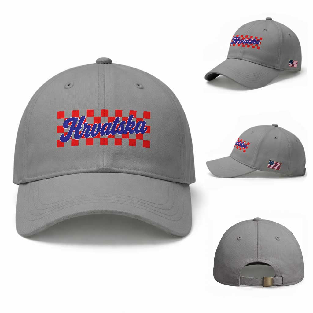 Hrvatska Baseball Cap Checkered Retro Croatia Zagreb Croatian TS10 Baseball Cap Universal Fit Sport Gray Print Your Wear