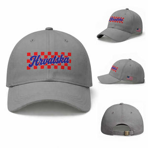Hrvatska Baseball Cap Checkered Retro Croatia Zagreb Croatian TS10 Baseball Cap Universal Fit Sport Gray Print Your Wear