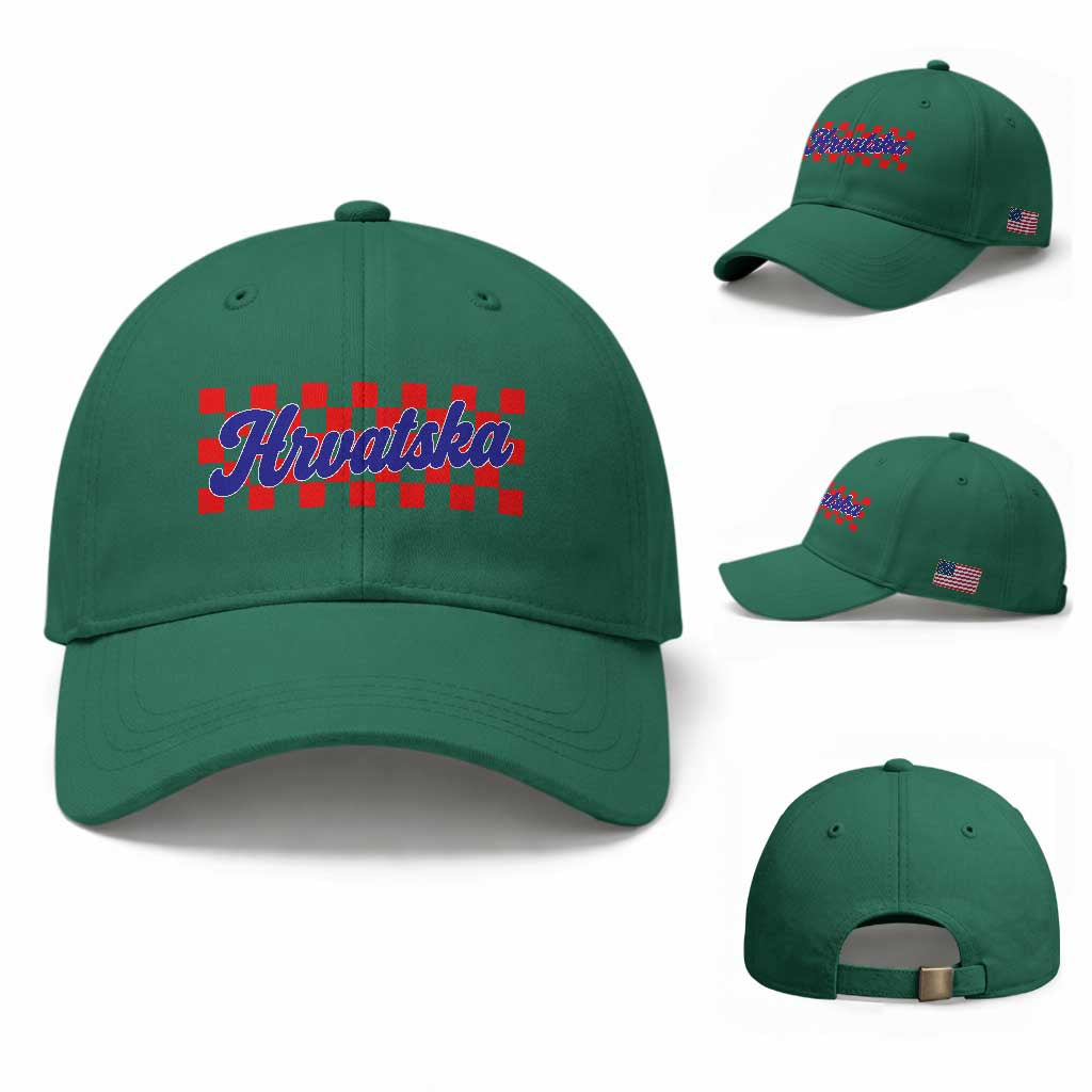 Hrvatska Baseball Cap Checkered Retro Croatia Zagreb Croatian TS10 Baseball Cap Universal Fit Irish Green Print Your Wear