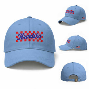 Hrvatska Baseball Cap Checkered Retro Croatia Zagreb Croatian TS10 Baseball Cap Universal Fit Light Blue Print Your Wear