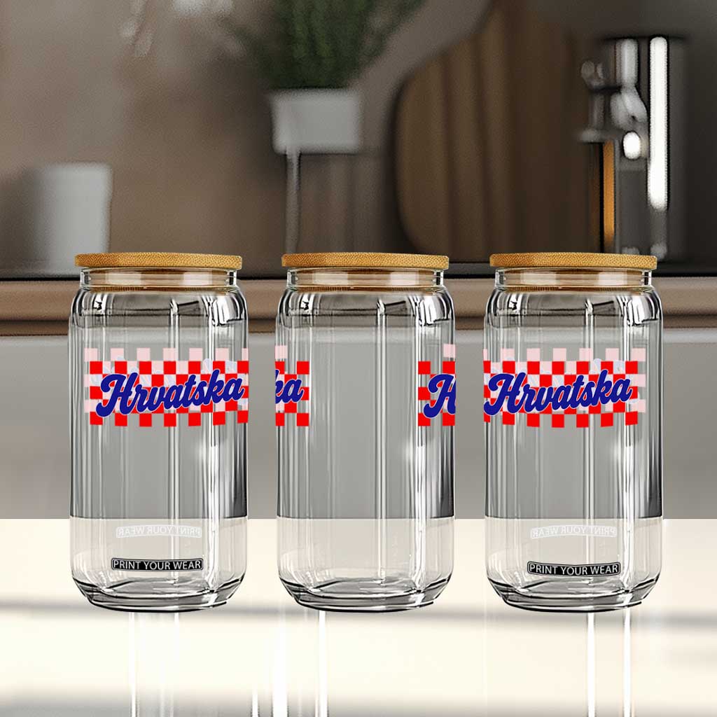Hrvatska Glass Can Checkered Retro Croatia Zagreb Croatian TS10 Print Your Wear