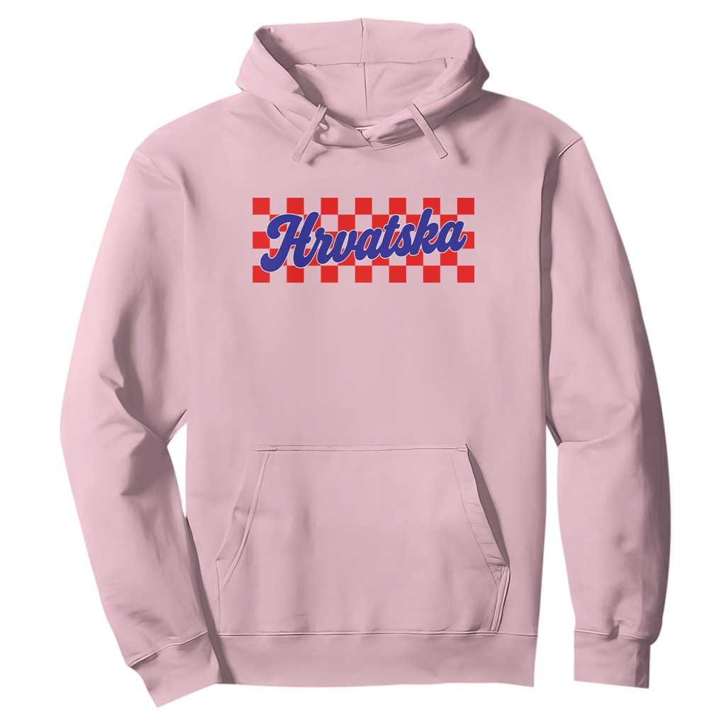 Hrvatska Hoodie Checkered Retro Croatia Zagreb Croatian TS10 Light Pink Print Your Wear
