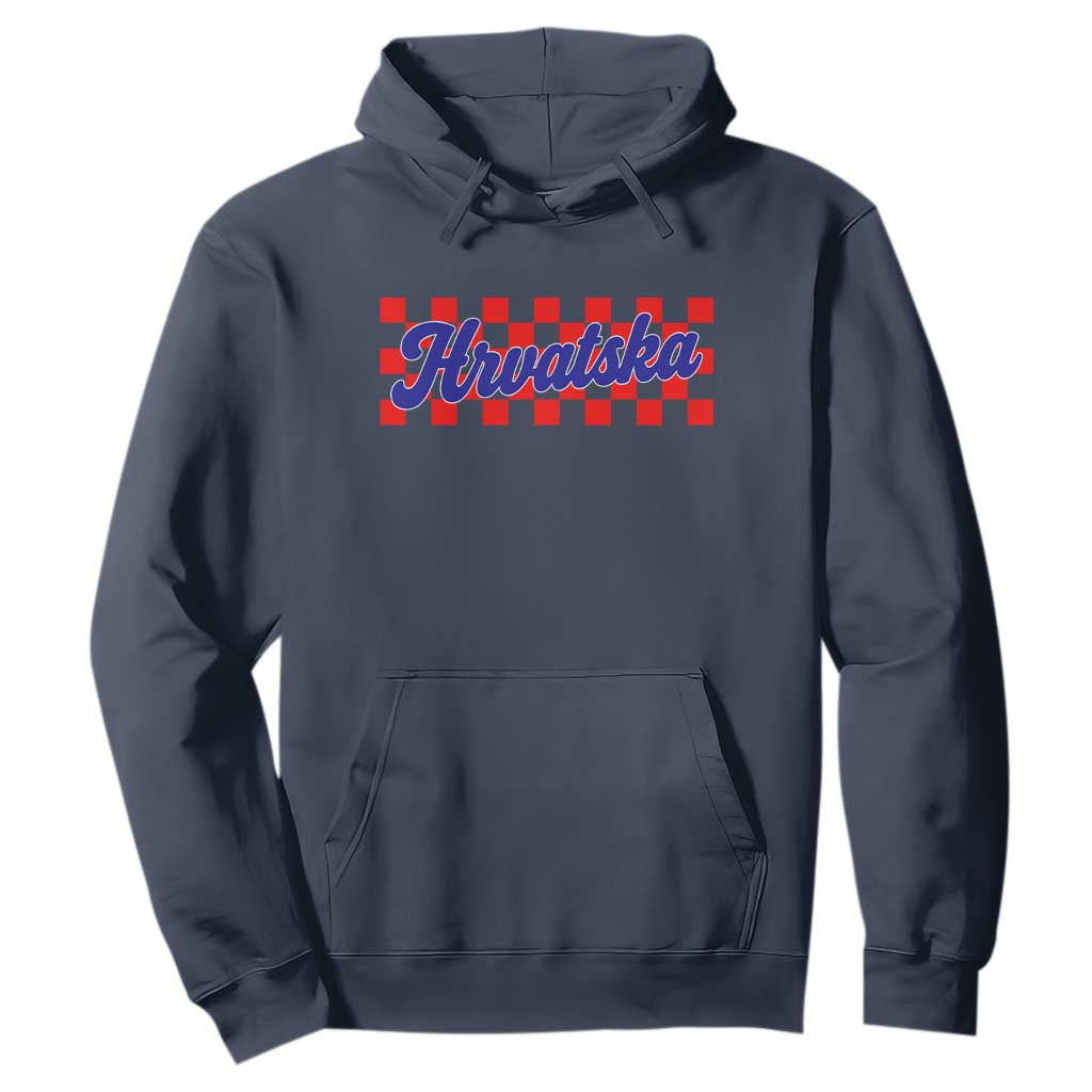 Hrvatska Hoodie Checkered Retro Croatia Zagreb Croatian TS10 Navy Print Your Wear
