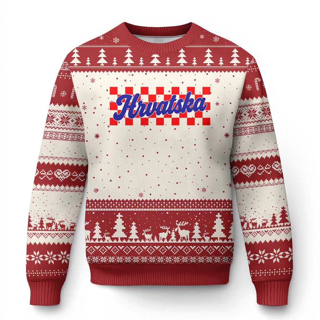 Hrvatska Ugly Christmas Sweater Checkered Retro Croatia Zagreb Croatian TS10 Beige Red Print Your Wear