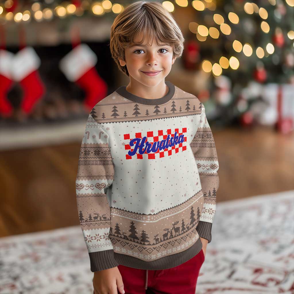 Hrvatska Ugly Christmas Sweater Checkered Retro Croatia Zagreb Croatian TS10 Mocha Mousse Print Your Wear
