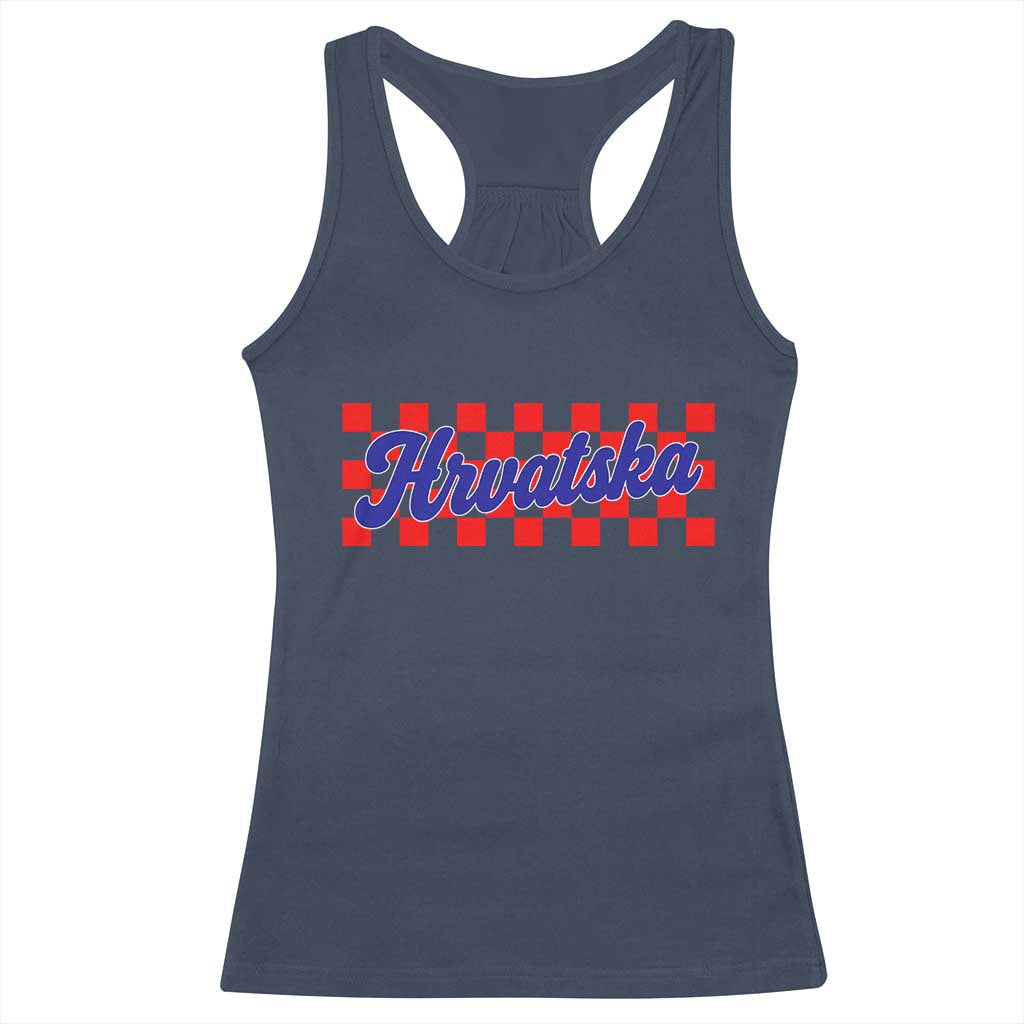 Hrvatska Racerback Tank Top Checkered Retro Croatia Zagreb Croatian TS10 Navy Print Your Wear
