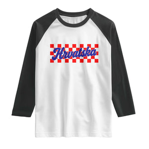 Hrvatska Raglan Shirt Checkered Retro Croatia Zagreb Croatian TS10 White Black Print Your Wear