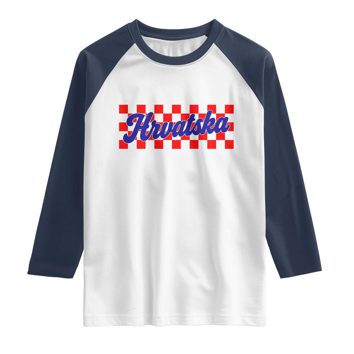 Hrvatska Raglan Shirt Checkered Retro Croatia Zagreb Croatian TS10 White Navy Print Your Wear