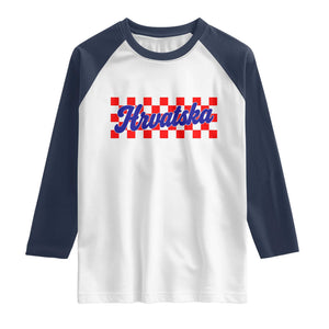 Hrvatska Raglan Shirt Checkered Retro Croatia Zagreb Croatian TS10 White Navy Print Your Wear