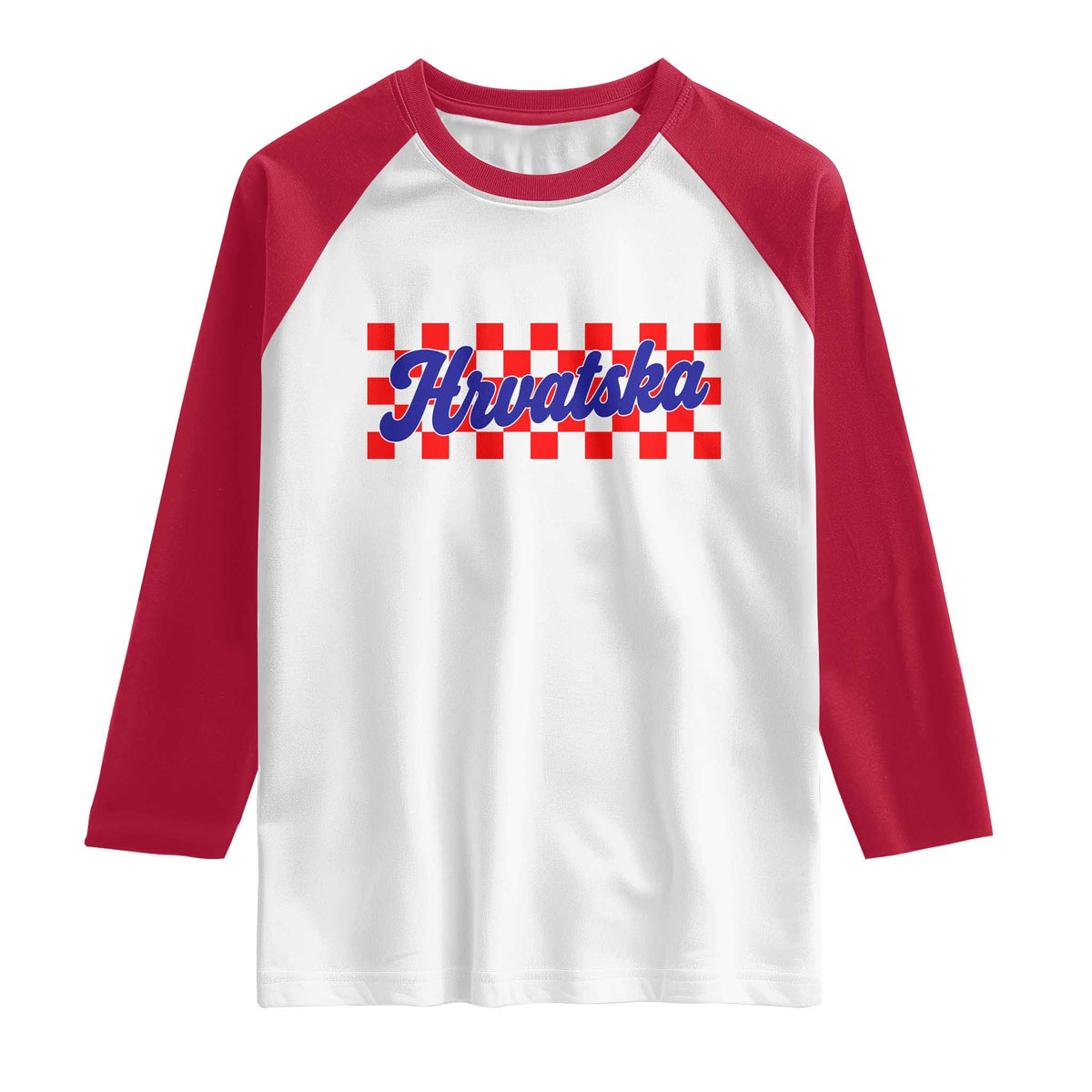 Hrvatska Raglan Shirt Checkered Retro Croatia Zagreb Croatian TS10 White Red Print Your Wear