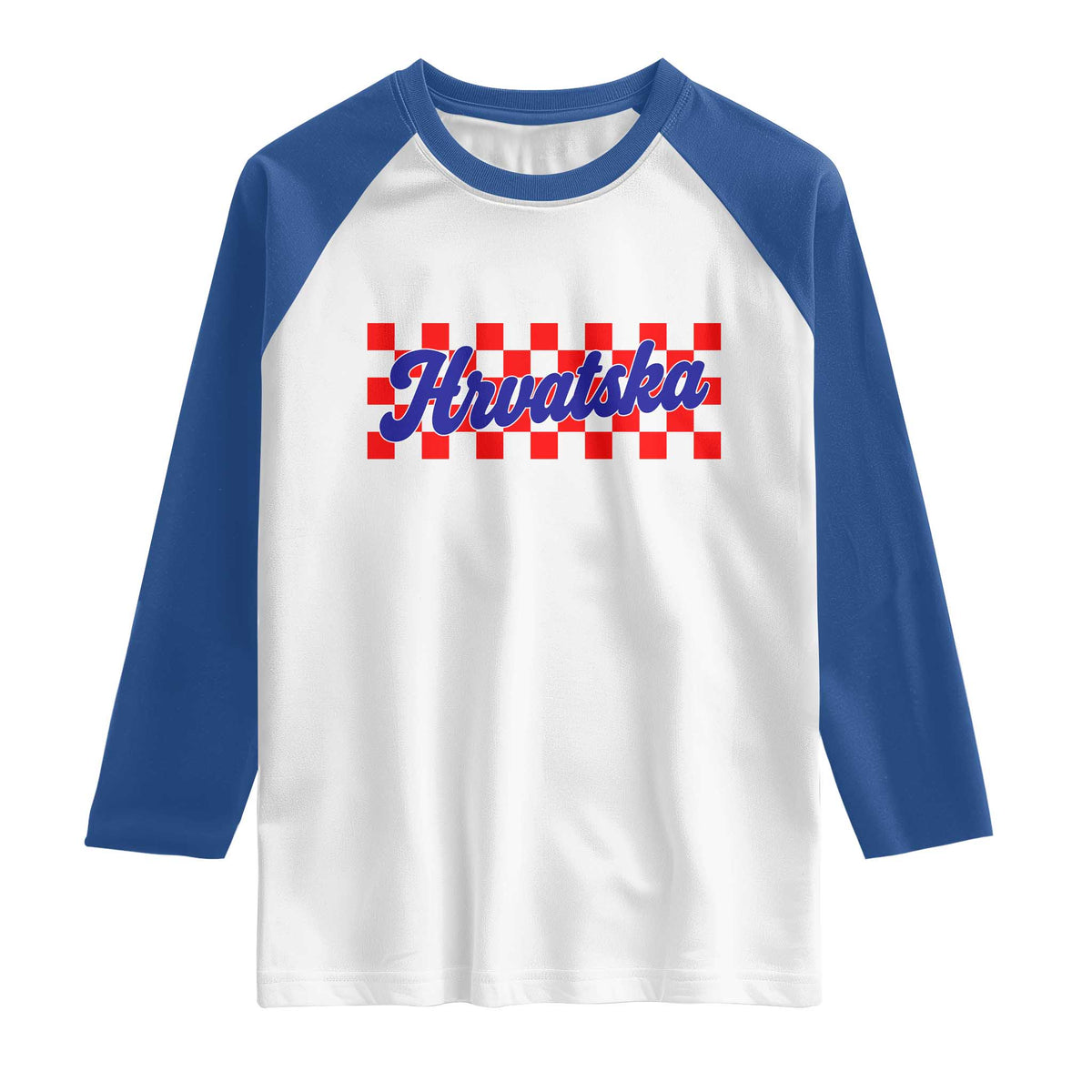 Hrvatska Raglan Shirt Checkered Retro Croatia Zagreb Croatian TS10 White Royal Print Your Wear