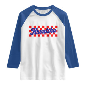 Hrvatska Raglan Shirt Checkered Retro Croatia Zagreb Croatian TS10 White Royal Print Your Wear