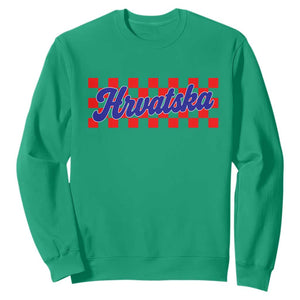 Hrvatska Sweatshirt Checkered Retro Croatia Zagreb Croatian TS10 Irish Green Print Your Wear