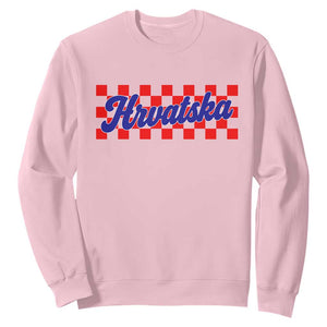 Hrvatska Sweatshirt Checkered Retro Croatia Zagreb Croatian TS10 Light Pink Print Your Wear