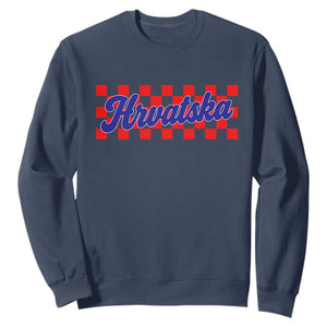 Hrvatska Sweatshirt Checkered Retro Croatia Zagreb Croatian TS10 Navy Print Your Wear