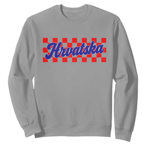 Hrvatska Sweatshirt Checkered Retro Croatia Zagreb Croatian TS10 Sport Gray Print Your Wear