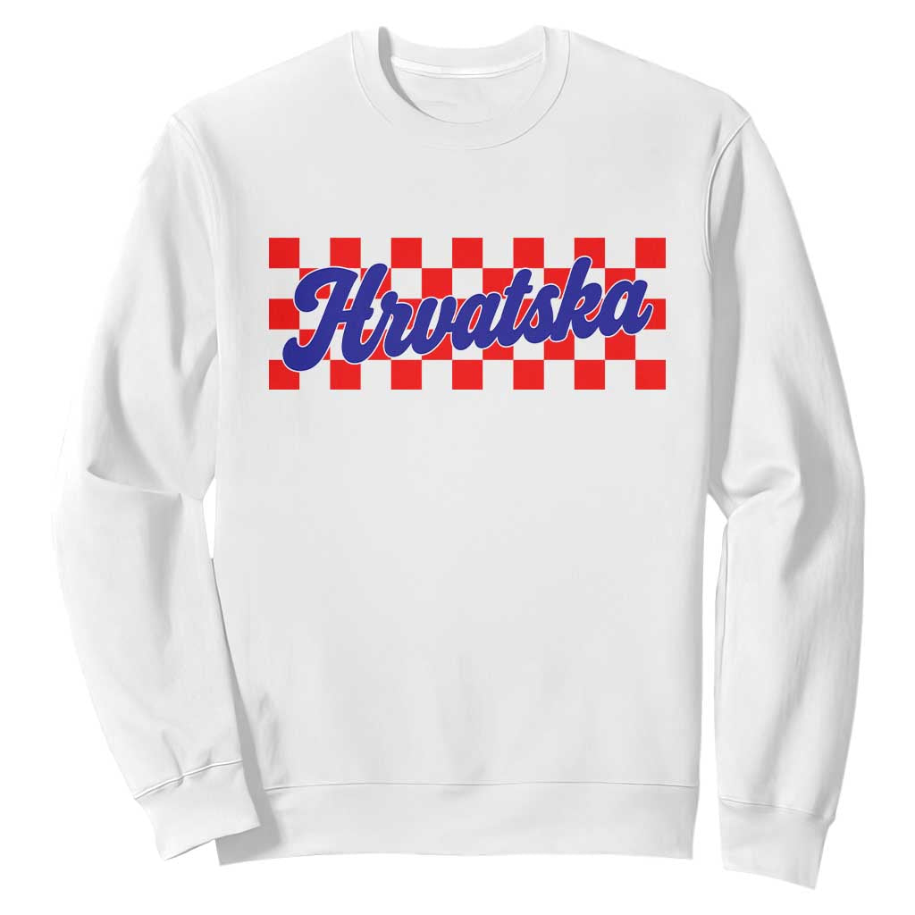 Hrvatska Sweatshirt Checkered Retro Croatia Zagreb Croatian TS10 White Print Your Wear