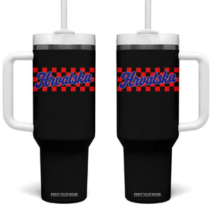 Hrvatska Tumbler With Handle Checkered Retro Croatia Zagreb Croatian TS10 One Size: 40 oz Black Print Your Wear