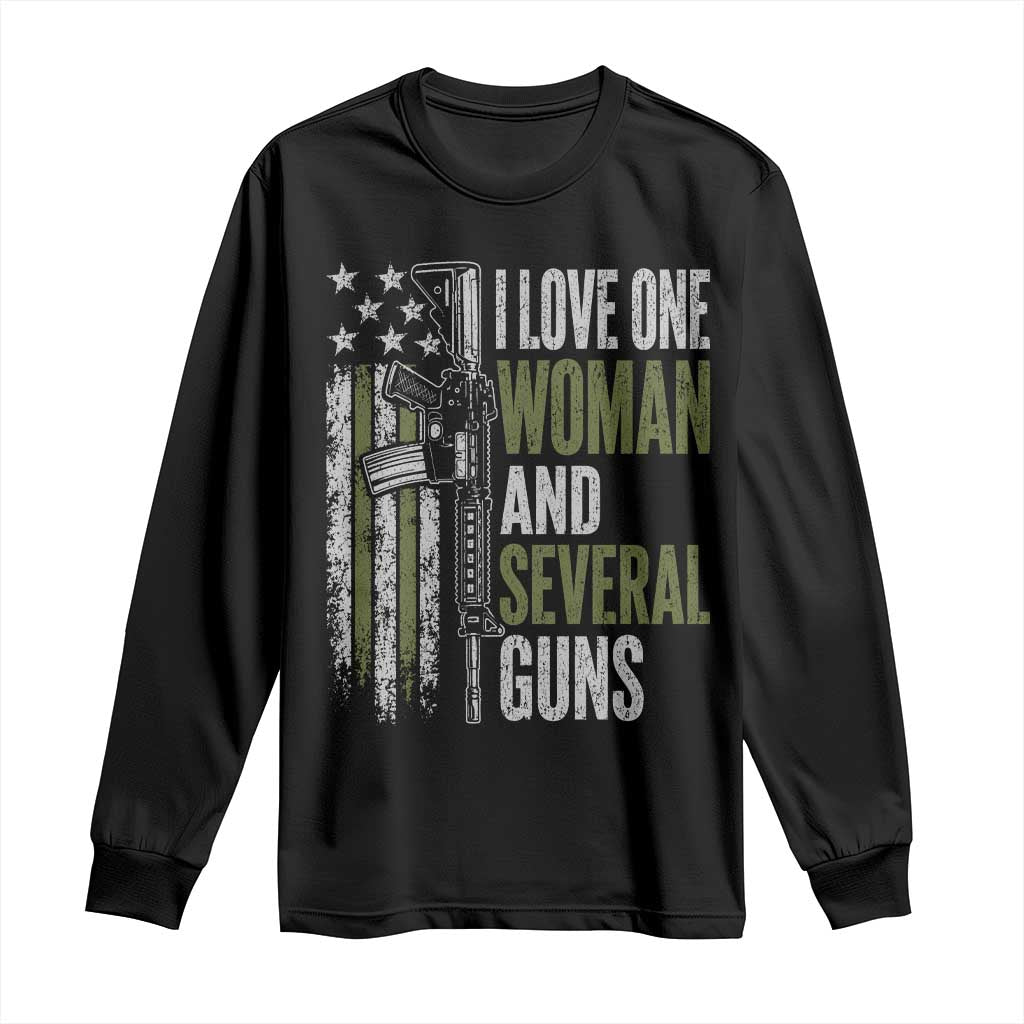 I Love One Woman And Several Guns Long Sleeve Shirt Vintage American Flag Funny Husband Gun Lover TS10 Black Print Your Wear