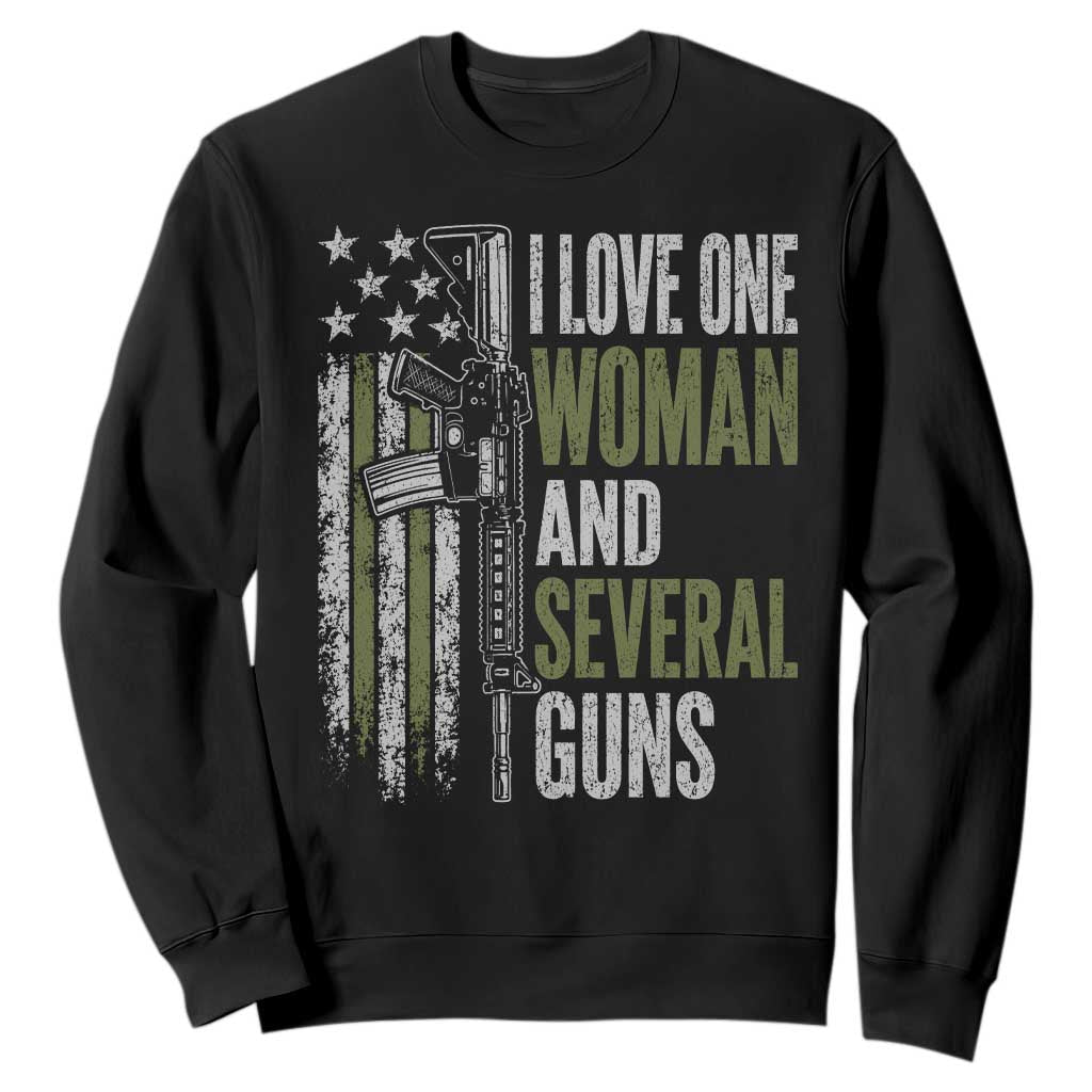 I Love One Woman And Several Guns Sweatshirt Vintage American Flag Funny Husband Gun Lover TS10 Black Print Your Wear