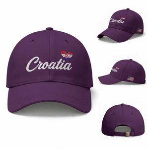 Croatia Baseball Cap Hrvatska Simple Love Croatian Flag Heart TS10 Baseball Cap Universal Fit Purple Print Your Wear