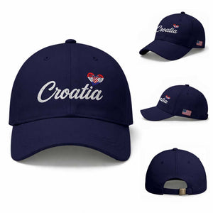 Croatia Baseball Cap Hrvatska Simple Love Croatian Flag Heart TS10 Baseball Cap Universal Fit Dark Blue Print Your Wear