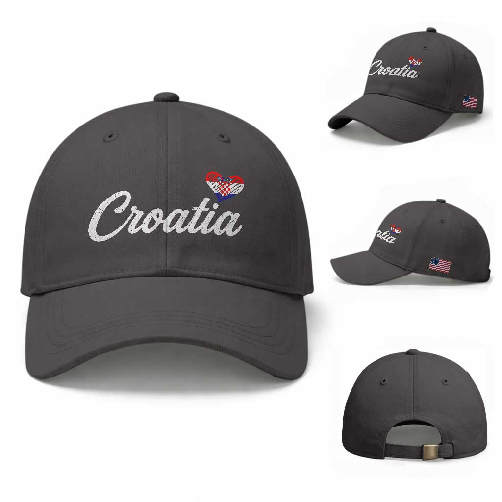 Croatia Baseball Cap Hrvatska Simple Love Croatian Flag Heart TS10 Baseball Cap Universal Fit Dark Gray Print Your Wear