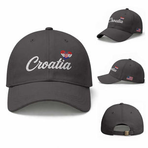 Croatia Baseball Cap Hrvatska Simple Love Croatian Flag Heart TS10 Baseball Cap Universal Fit Dark Gray Print Your Wear