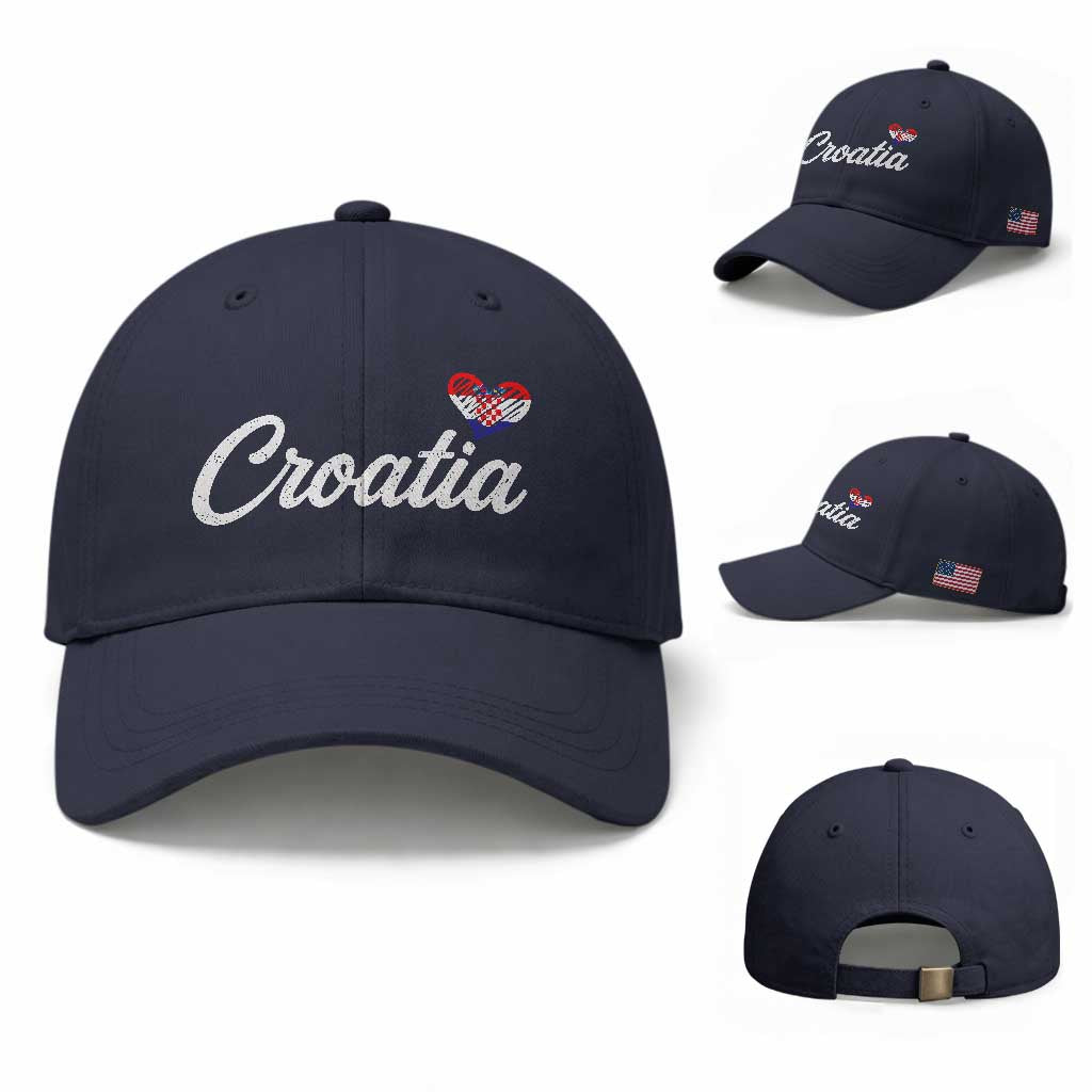 Croatia Baseball Cap Hrvatska Simple Love Croatian Flag Heart TS10 Baseball Cap Universal Fit Navy Print Your Wear