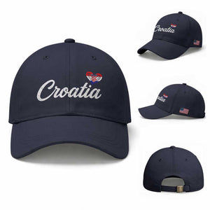 Croatia Baseball Cap Hrvatska Simple Love Croatian Flag Heart TS10 Baseball Cap Universal Fit Navy Print Your Wear