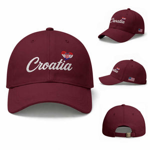 Croatia Baseball Cap Hrvatska Simple Love Croatian Flag Heart TS10 Baseball Cap Universal Fit Maroon Print Your Wear