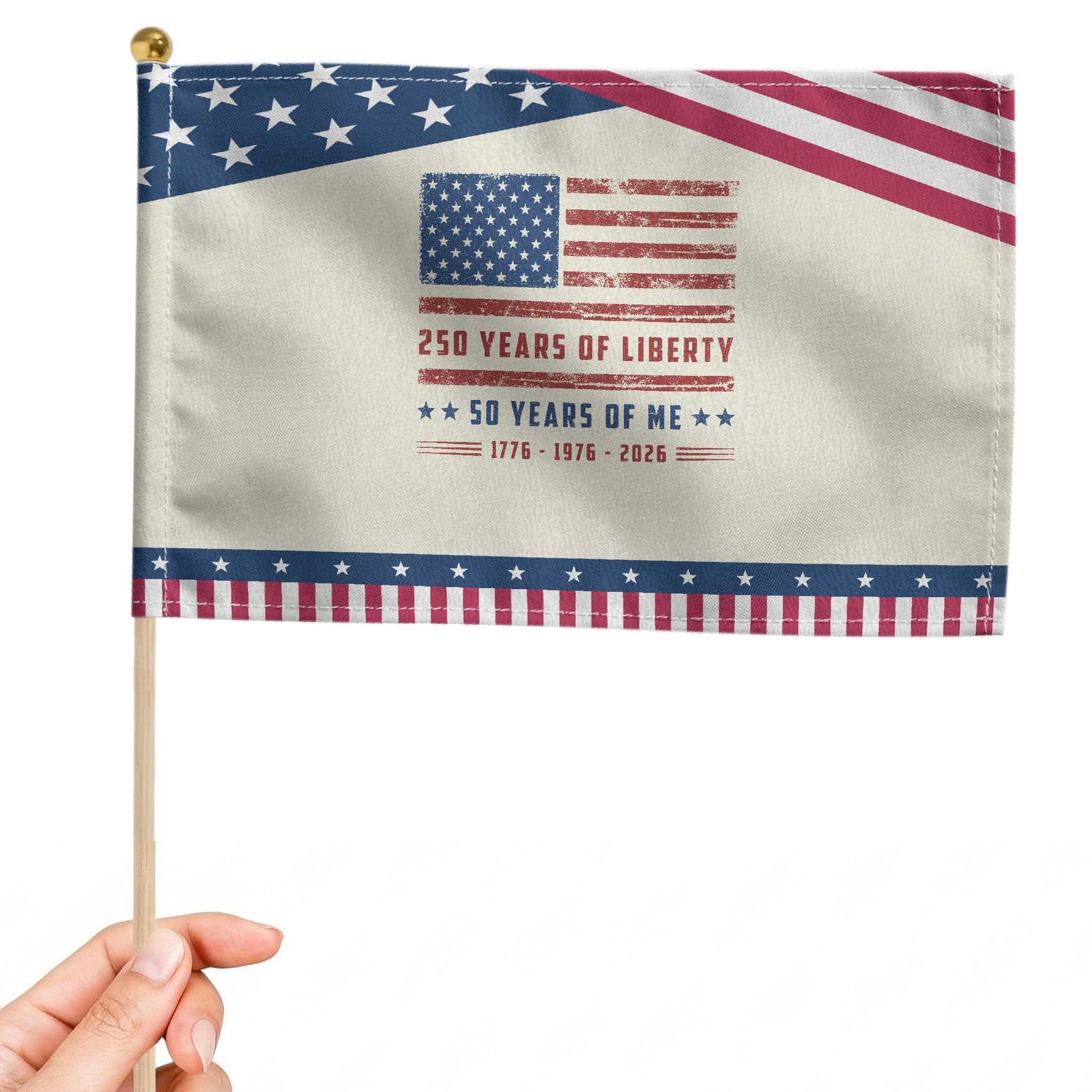 50th Birthday USA 250th Anniversary Patriotic Handheld Flag 250 Years of Liberty 1976 50 Year Old Gift TS10 Modern 8.2