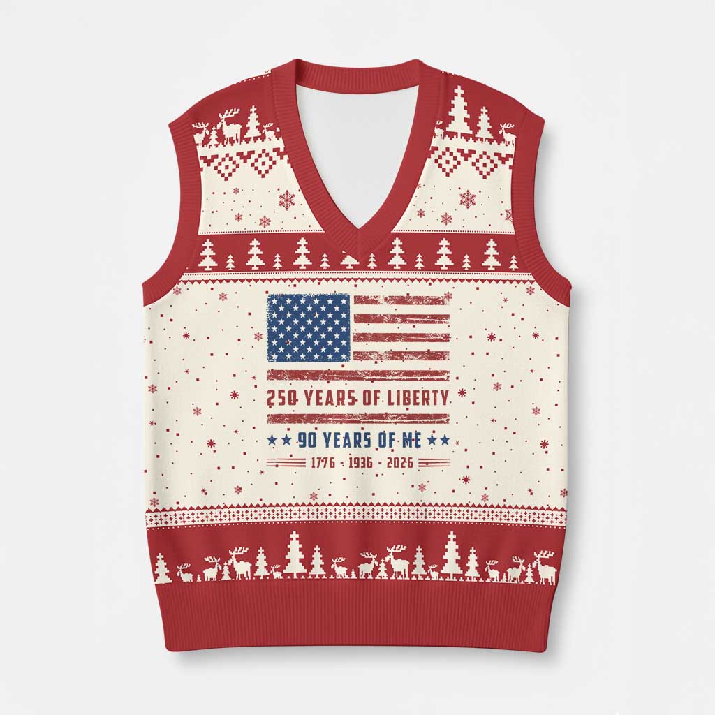Patriotic 90th Birthday USA 250th Anniversary V-Neck Knit Sweater Vest 250 Years of Liberty 1936 90 Year Old Gift TS10 Beige Red Print Your Wear