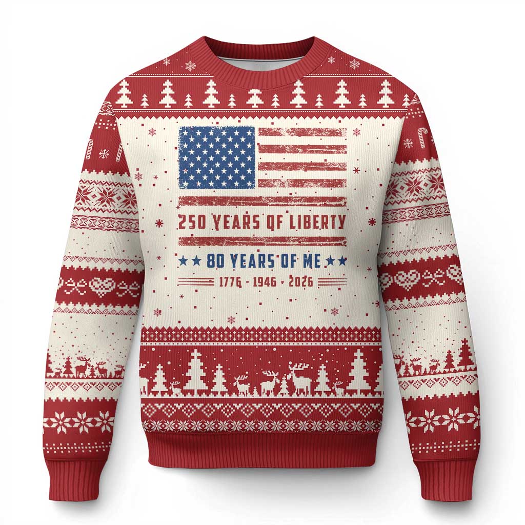 Patriotic 80th Birthday USA 250th Anniversary Ugly Christmas Sweater 250 Years of Liberty 1946 80 Year Old Gift TS10 Beige Red Print Your Wear